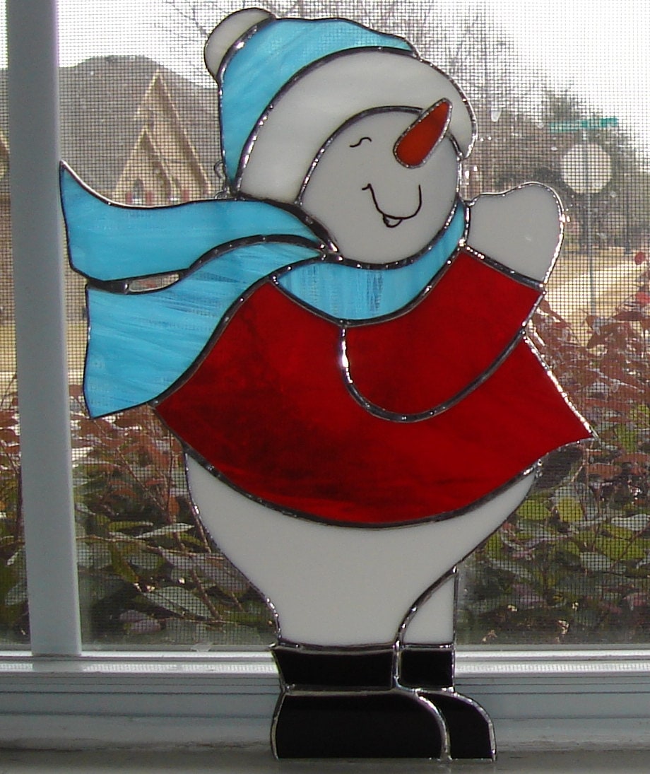 Stained Glass Snowman Snowfriend Suncatcher Winter Christmas