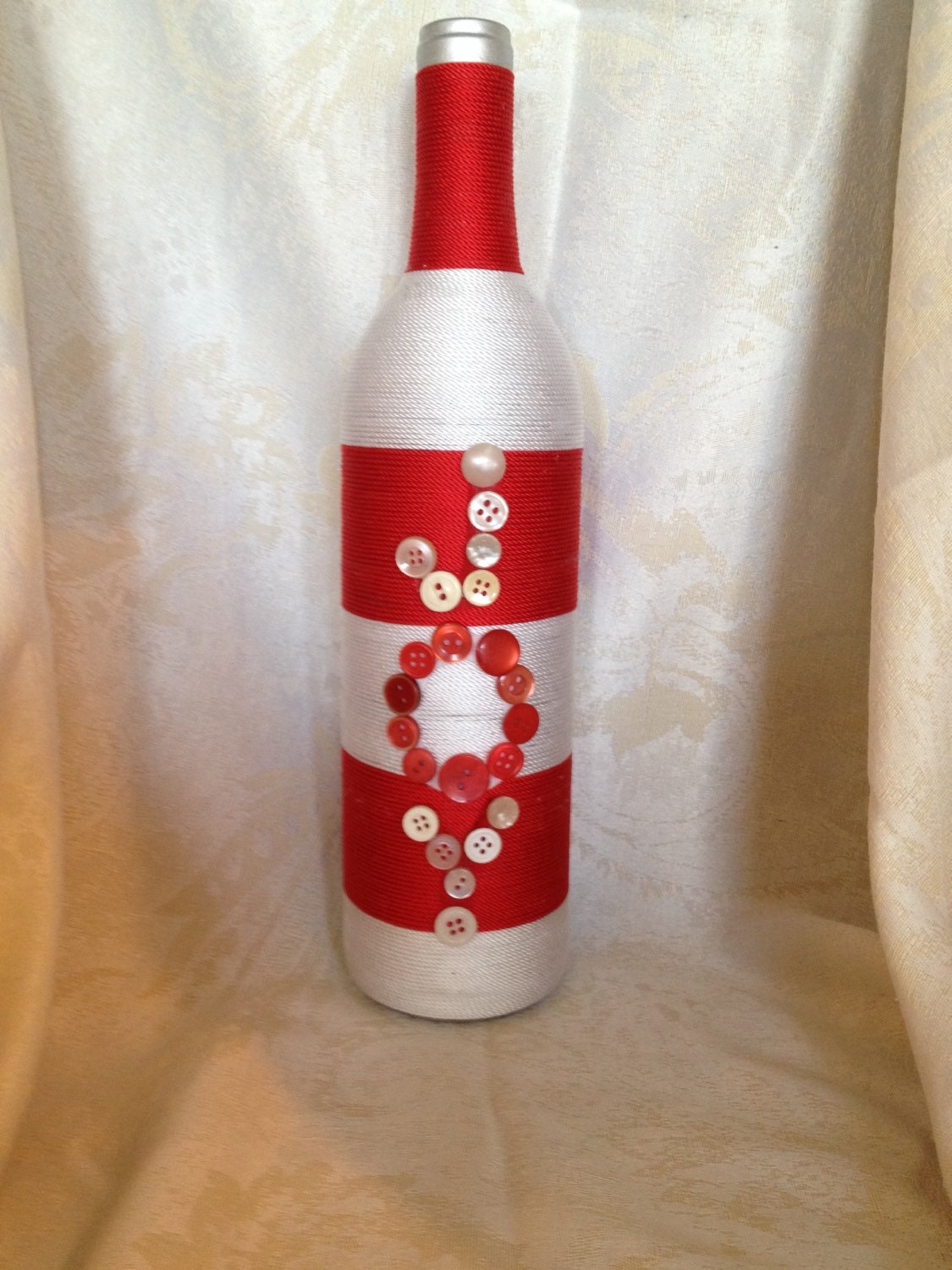 Joy Hand Wrapped Yarn Bottle Red & White Christmas JOY Glass Bottle with Buttons