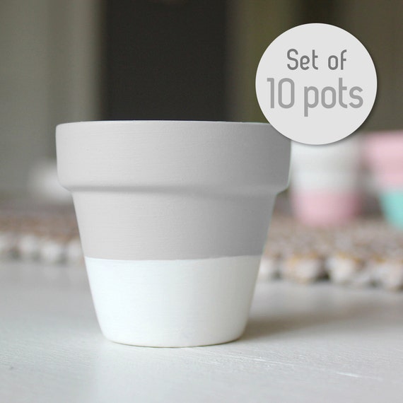 Items similar to Set of 10 dip dyed mini terracotta pots gray and