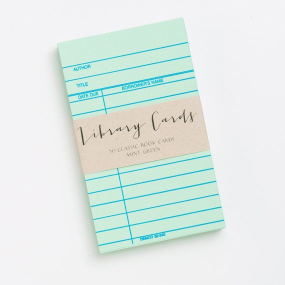 MINT GREEN Library Cards. Set of 50 classic by HarvestPaperCo