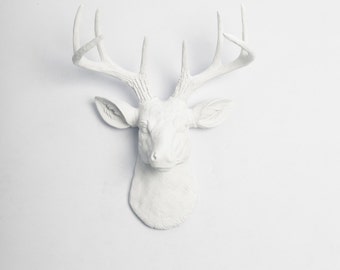 White Faux Taxidermy Original Faux Deer Head Wall Mount- The MINI Templeton - White Resin Deer Head- Mounted Stag & Antlers Faux Animal Head