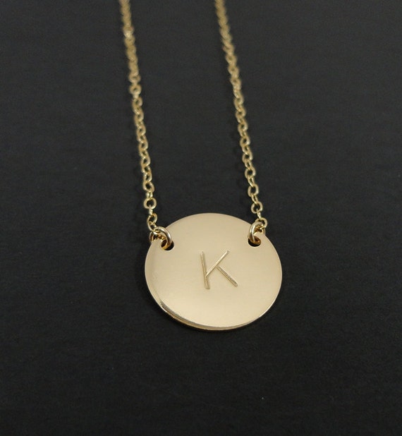 Gold Filled Initial Necklace 5/8 Hand Stamped Initial