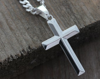 Sterling silver cross necklace, Elegant unisex sterling silver cross necklace, Men Cross, woman cross Pendant, Plain Classic cross, 5142