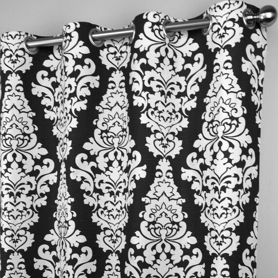 Black White Berlin Large Scale Damask Curtains Grommet 84