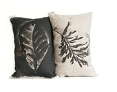 Two throw pillows/ black and white cushions/ leaf pillows/ watercolor cushions/ art on scatter