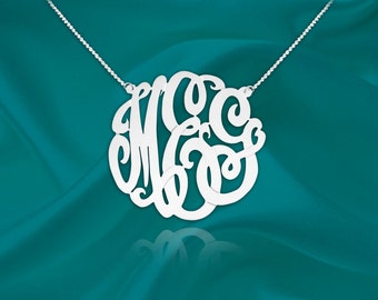 Monogram Necklace - 1 inch monogram necklace sterling silver - Handcrafted Designer - Personalized Monogram - Initial Necklace - Made in USA