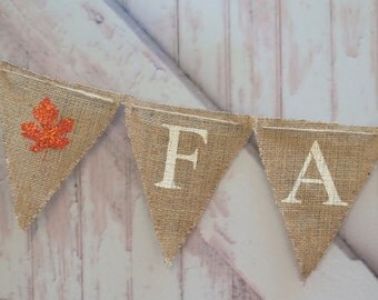 Fall Burlap Banner, Fall Banner, Fall Garland, Fall Glitter Banner, B023