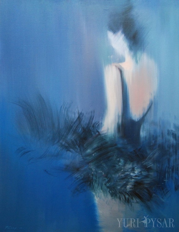 Contemporary wall art canvas Ballerina art print Blue canvas