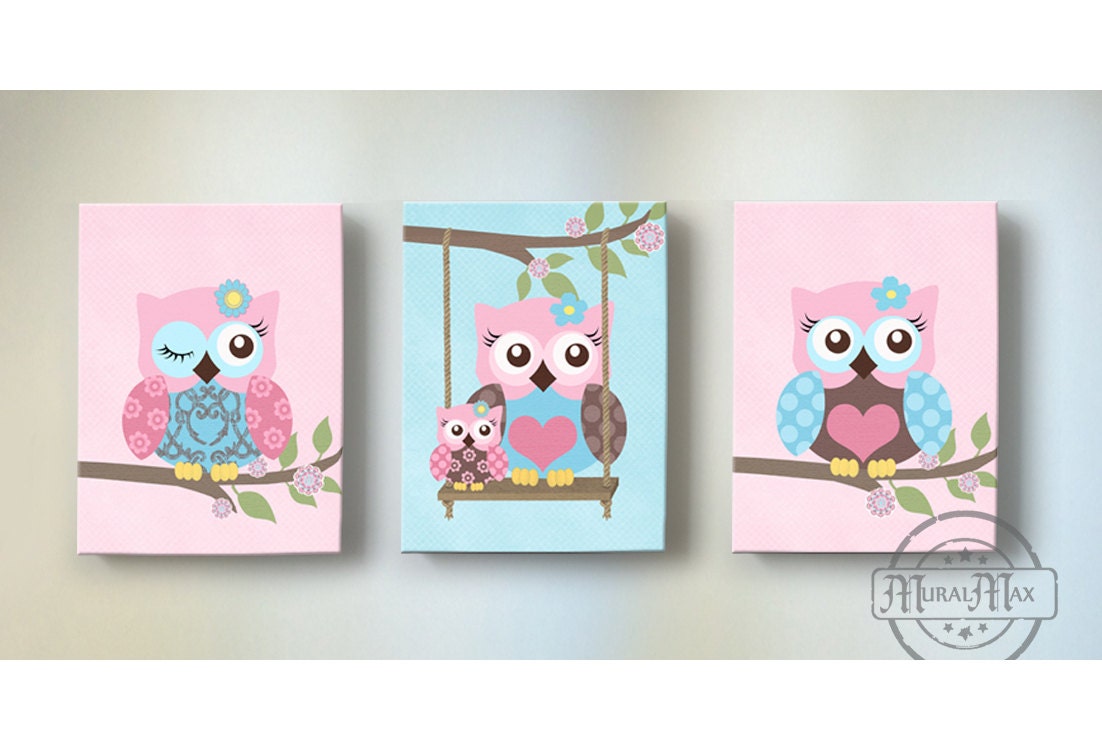 Girl Room Decor OWL canvas art Baby Nursery Owl Canvas