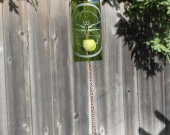 Dragonfly Circle Wine Bottle Windchime - Outdoor Glass Etching House Warming Patio Summer Wedding Bottles Upcycle