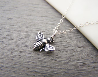 Bumblebee Tiny Sterling Silver Bee Necklace Simple Jewelry Everyday Necklace / Gift for Her