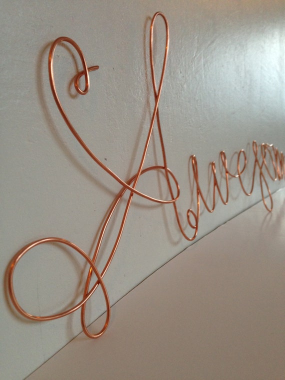 Soft cursive Awesome wall phrase Copper wire by SatarasWireCrafts