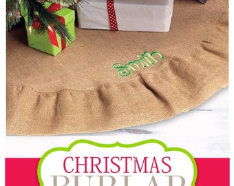 Burlap Christmas Tree Skirt with Monogram