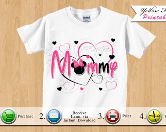 Minnie Mouse Mommy Iron On Printable, Minnie Mouse Birthday Outfit Printables, Minnie Mouse Shirt Image, Black and Pink - YOU PRINT