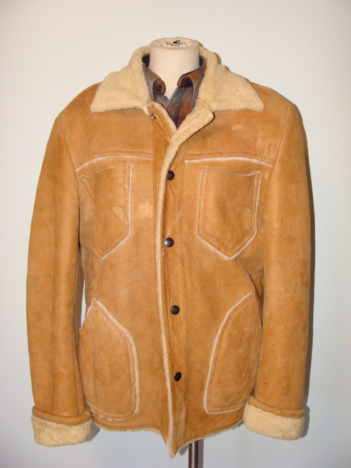 Vintage Mens Suede Leather Mountain Man Rustic Jacket Snap