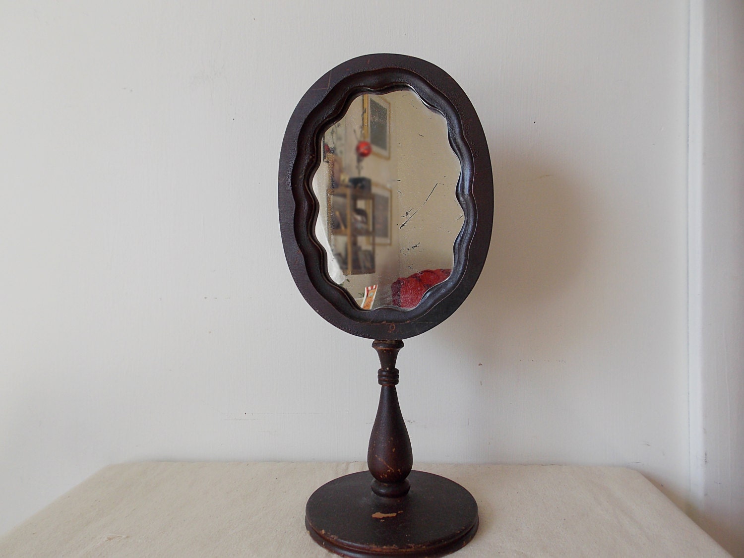 Antique Pedestal Mirror Oval Dresser Mirror Dark Rustic