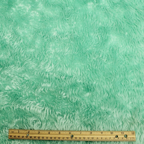 Green Mint Pile Luxury Shag Faux Fur Fabric by the yard for