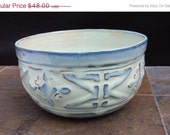 Serving Bowl Casserole Dish Salad Bowl Succulent Garden Wheel Thrown Stoneware Aqua Teal Blue - Handmade OOAK Original Water Etched Design