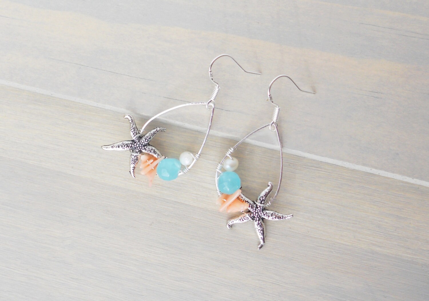 Beach Earrings Coral Aqua and Pearl Earrings Beach by ShoreItUp