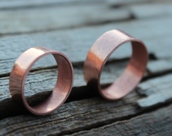 Copper Wedding Band, Wide Copper Band Ring, Men, Women, Eco Reclaimed Recycled Handmade Hand Forged Copper Ring, Rustic, Minimalist Ring