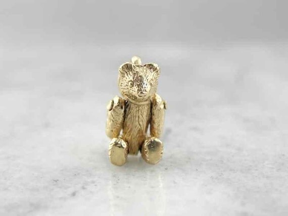 Moving Vintage Teddy Bear Charm In Solid Gold by MSJewelers