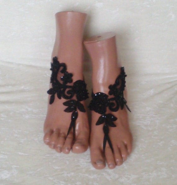Black beach shoes, Unique design, lariat sandals, wedding bridal, bellydance, gothic, wedding shoes, gothic Halloween sandals by GlovesByJana steampunk buy now online