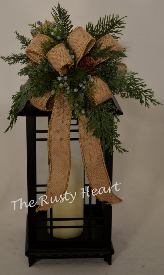 christmas lantern swag with burlap ribbon christmas lantern swag with burlap ribbon