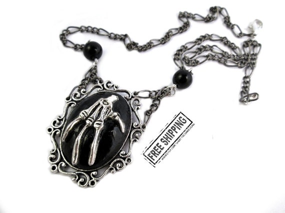 Gothic jewelry skeleton hand necklace - goth jewelry gothic cameo necklace elegant gothic lolita gothic victorian deathrock gothic choker