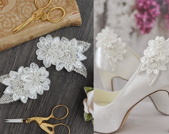 Bridal Lace Shoe Clips Wedding Shoe Clips - Set in Ivory - Wedding Bride Bridal Accessory