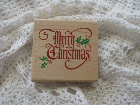 Merry Christmas Rubber Wood Mounted Stamp Card Making