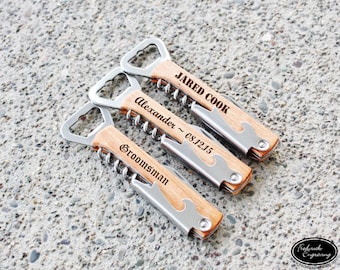 SHIPS FAST, Personalized Bottle Opener, Engraved Bottle Opener, Custom Wine Opener, Engraved Corkscrew, Gift for Him, Groomsmen, GFT114