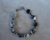 Gemstone Bracelet with Sterling Silver, Black and Light Blue Amazonite- 7 inches