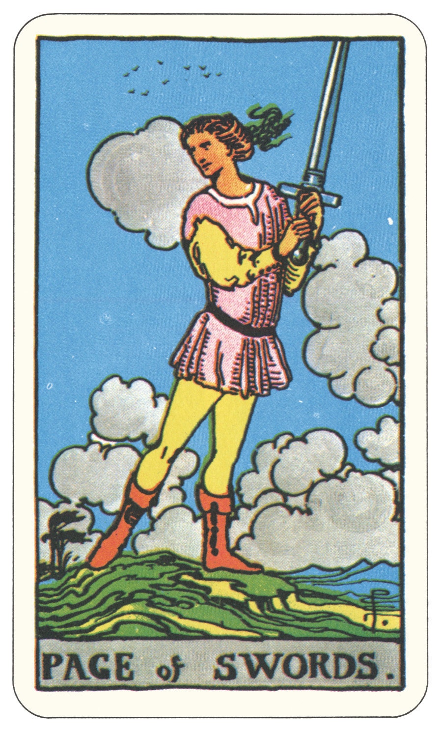 Vintage 1910 Page of Swords Rider-Waite-Smith Tarot Card