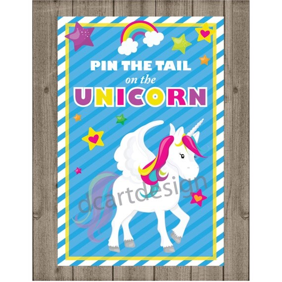 pin the tail on the unicorn game and sign printable pin the