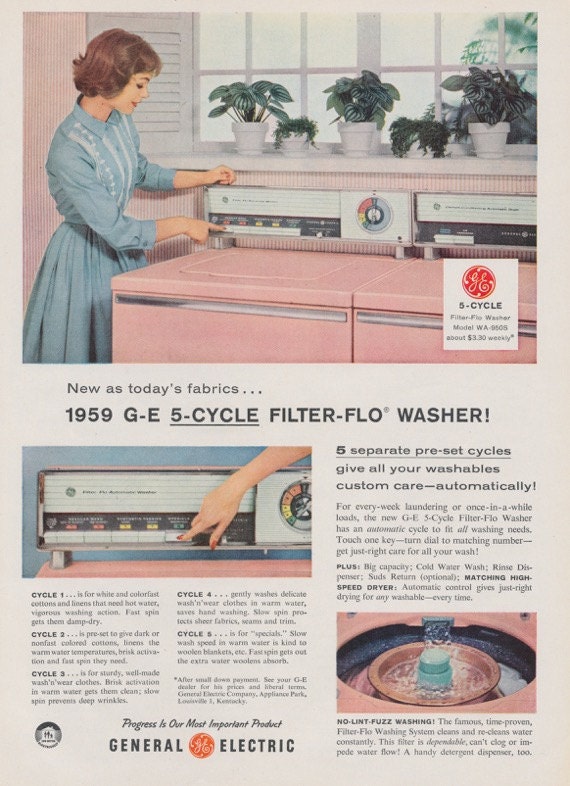 1950s Vintage General Electric Ad 1956 GE Pink Washer Dryer