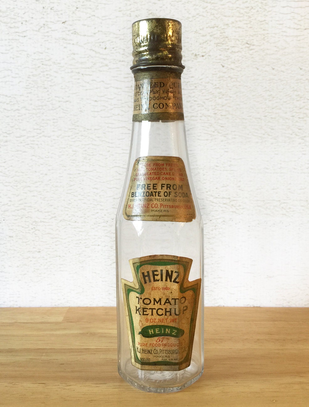 1800's Heinz Ketchup Bottle / H.J. Heinz Co / Glass Bottle