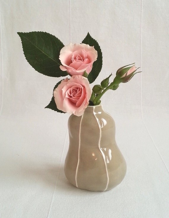 Small ceramic bud vase. Taupe gray and black. by krikriceramics