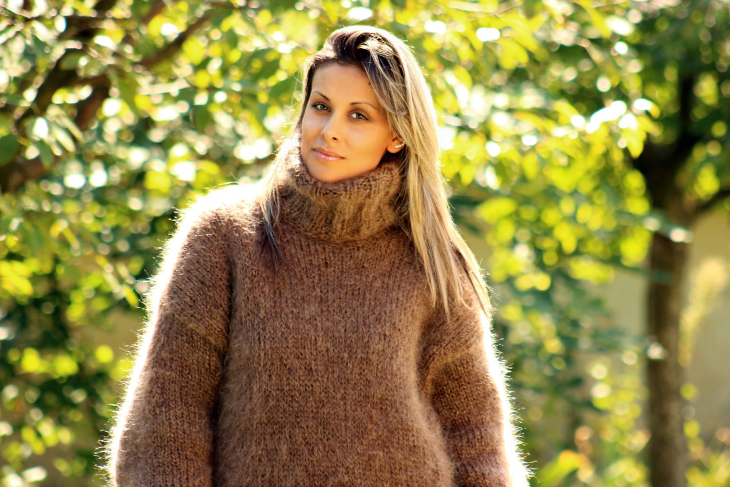 Knitted Fur Sweater - Brown