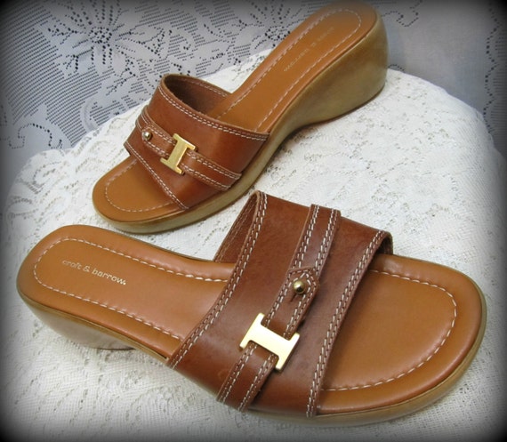 brown flat slip on sandals