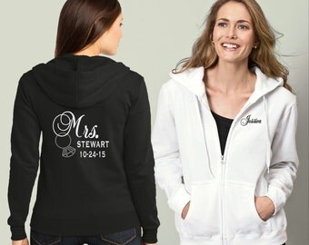 Bride Sweatshirt, Anniversary Custom Sweatshirt, Est. Date, Bride Hoodie, Future Mrs, Full zip hoodie, Soon To Be Mrs, Rhinestones Ring
