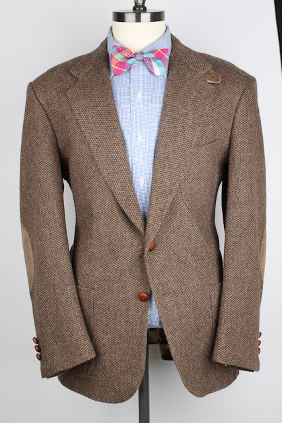 Brown Weave Mens Tweed Jacket Stafford Vintage Leather