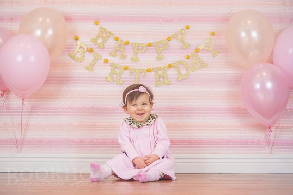 Gold HAPPY BIRTHDAY Glitter Banner with Sparkly Yellow and Tinsel Pom Poms / Other Colors Available / Custom Personalized Party Banners Il_570xn