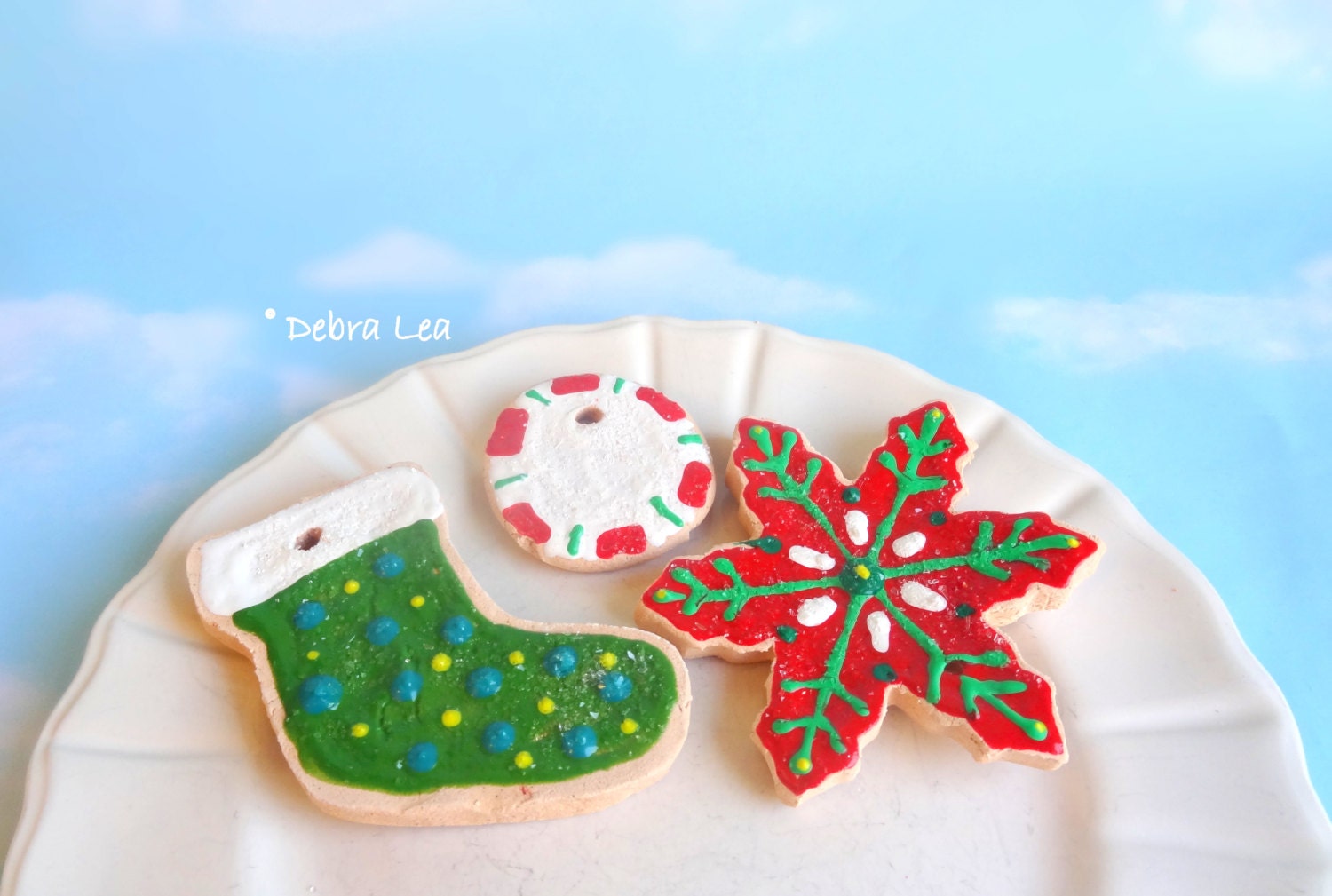 Fake Cookies Set of 3 Handmade Faux Christmas Holiday Gingerbread Sugar Cookie Ornament Peppermint Snowflake Stocking C4