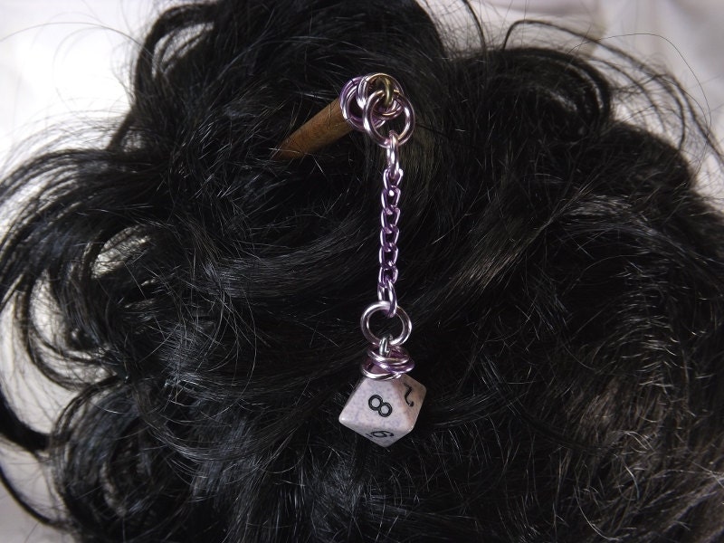 Dice hair stick Gamer Hair Accessory Pink d8 by GamersandGoths