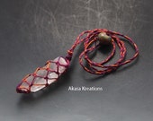 Handmade Macrame Quartz Crystal Healing Hemp Necklace 21.8 Inches Natural Braid Earthy Hippy Boho Purple Orange Hot Pink