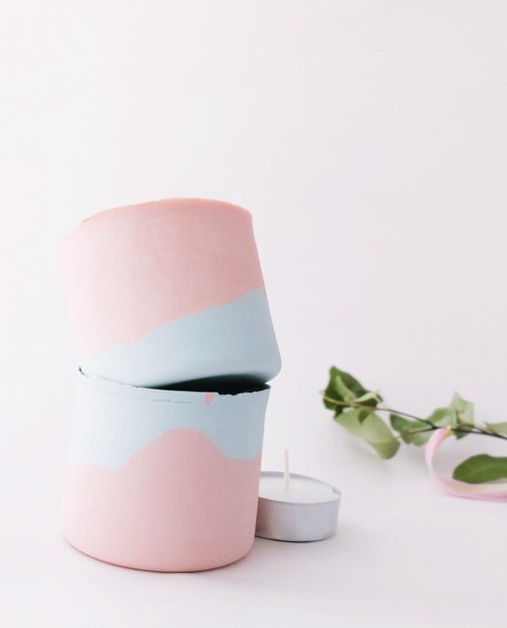 Pink Ceramic Candle Containers Tea Light by SCULPTUREinDESIGN