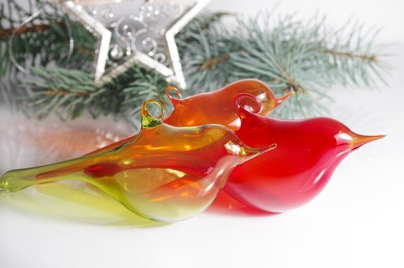 Christmas Ornament Set Of Hand Blown Glass By Whitegiraffests