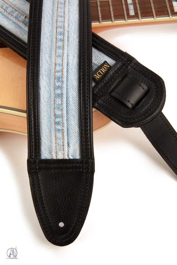 Blue Jean in Black Leather Custom Guitar Strap