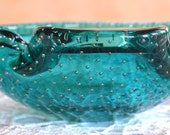 Control Bubble Glass Turquise Bowl, Ashtray, Dish, Trinket Dish. Could be Murano, Blenko or Whitefrairs