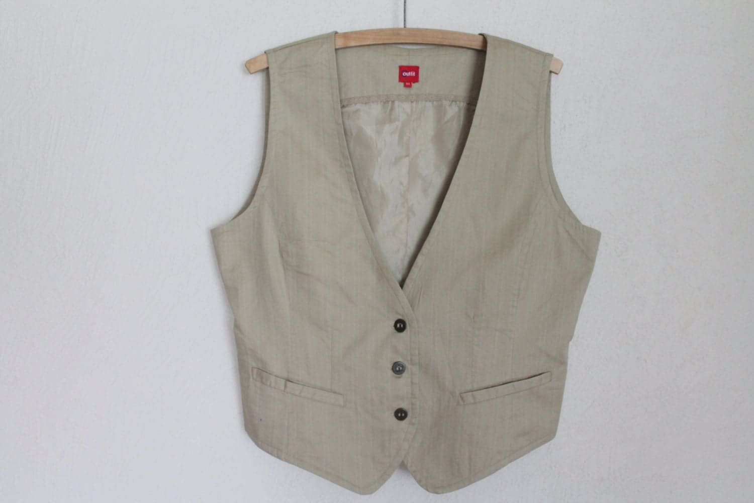 Beige Women Vest Romantic Fitted Waistcoat Formal Cotton Extra Large ...